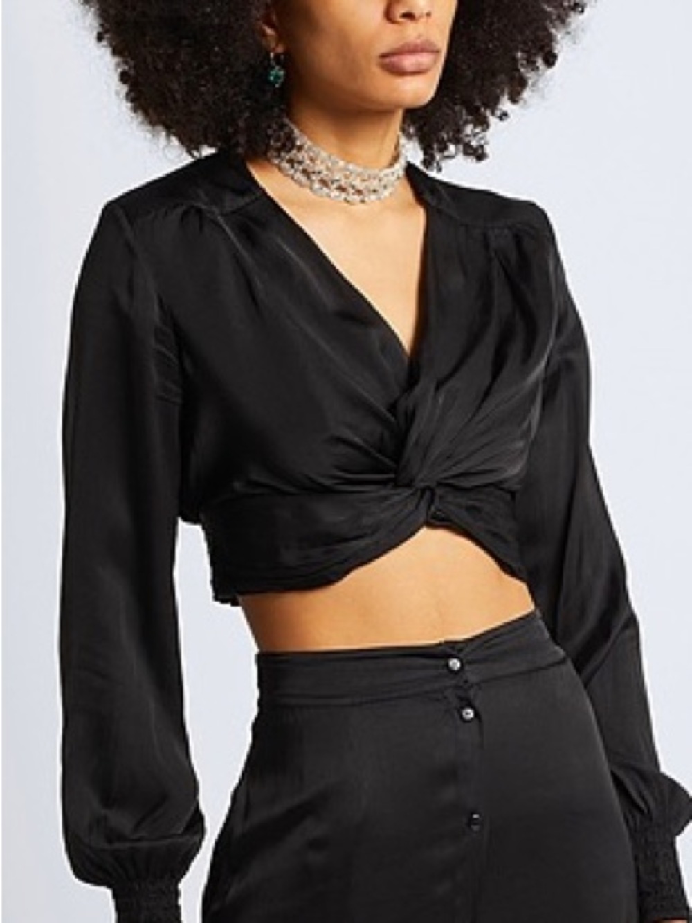 Zara Black Satin Effect Knot Crop Top